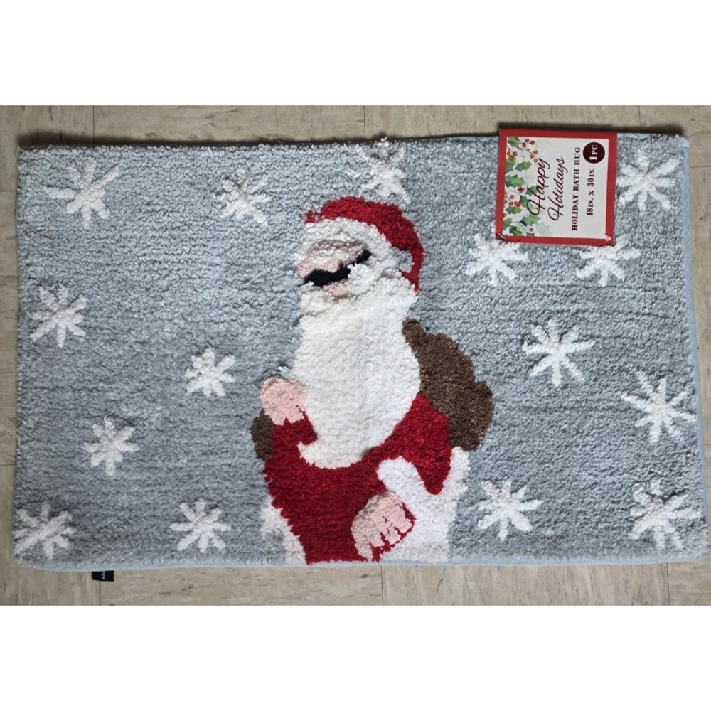 RT 1916 Designer Cool Santa Christmas Bath Rug 18x30 Grey Snowflakes RGCS257